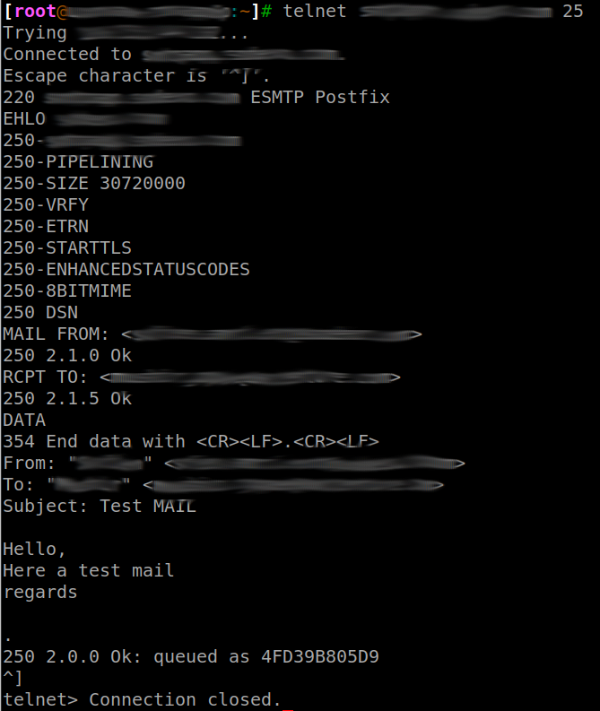 Test SMTP Connection using TELNET